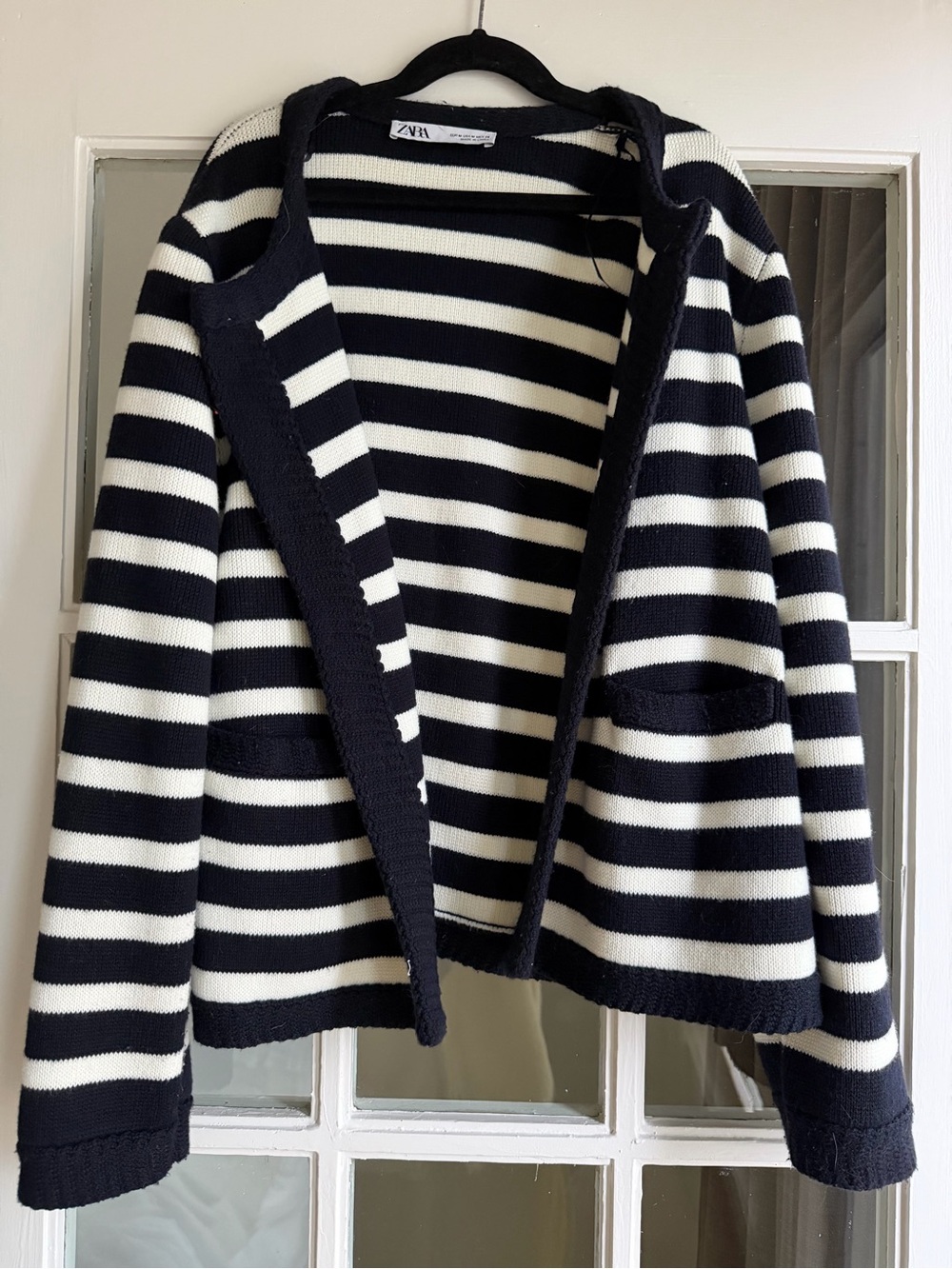Zara Black and White Striped Knit Cardigan